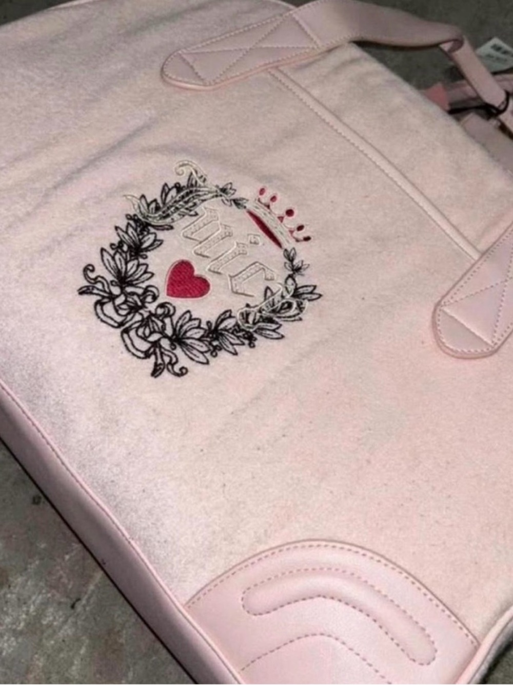 Juicy Couture Light Pink Tote with Embroidered Heart Wreath